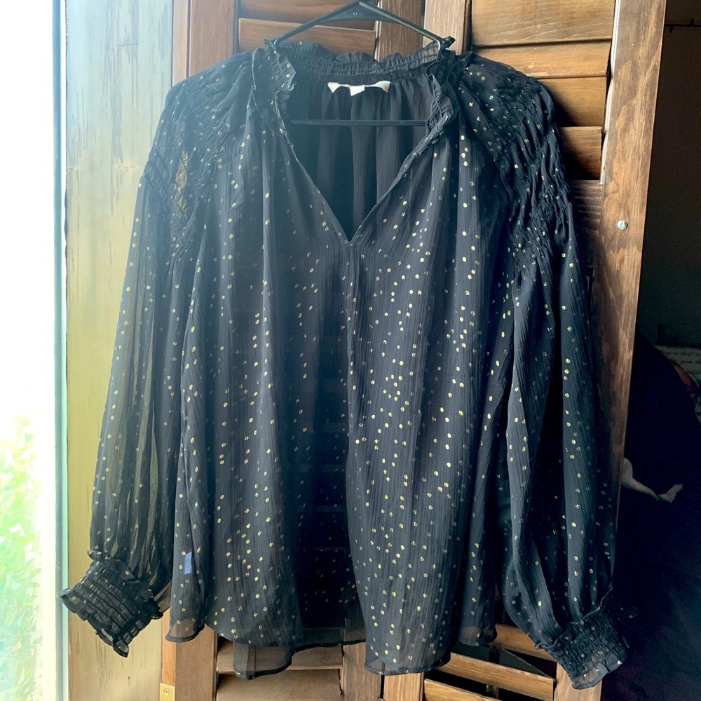 LOFT blouse, sheer, long sleeve